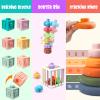 Plunack 6 in 1 Montessori Baby Toy for Toddlers, Infant Teething Babies Stacking Blocks Rings Pull String Toy Suction Cup Spinner Toy Matching Eggs Shape Sorter Sensory Bin view 4