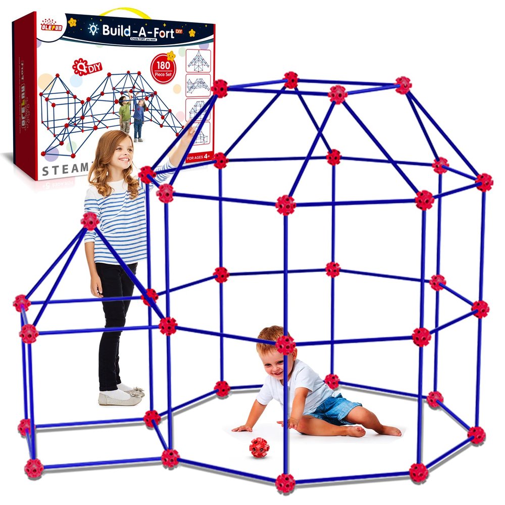 OleFun 180 Pack Fort Building Kits for Kids 4, 5, 6, 7, 8+ Year Old Boys & Girls, Creative STEM Building Toys for DIY Castles, Tunnels, Play Tent, Ideal Gifts for Aged 5-8