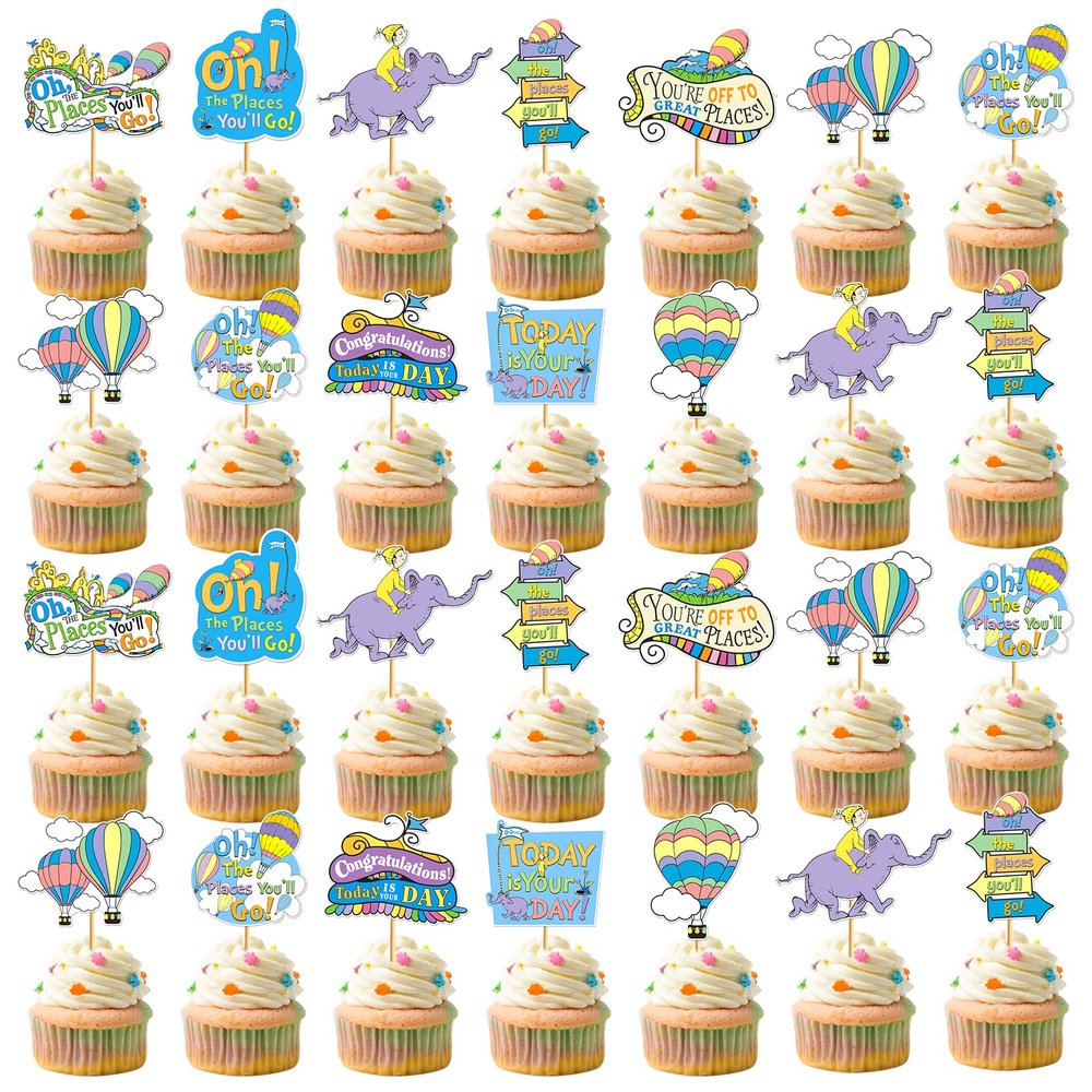 40Pcs Oh The Places You Go Decorations Oh The Places You Go Cupcake Topper Kindergarten Graduation Cupcake Decorations Graduation Decorations for Baby Shower Party