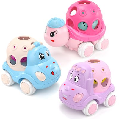 BeAndge Baby Girl Toys Gifts for 1 2 Year Old Girls, Pink Cars for Babies 6-12 12-18 Months, Push and Go Trucks for Toddlers, Soft Rattle Toys for One 1+ Infants First Birthday Valentines Gifts
