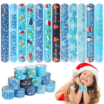 CCINEE 48Pcs Christmas Slap BraceletsXmas Snowflake Slap Wristbands Assorted Christmas Theme Pattern Snap Wristbands for Kids Xmas Frozen Party Favors Gift Bag Filler