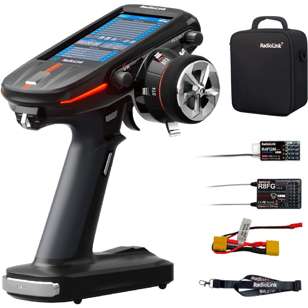 Xiangtat Radiolink RC8X 8Ch 2.4G RC Transmitter W/ R8FG & R4FGM Gyro Receiver, Voltage Telemetry Surface Remote Controller, 4.3" IPS Touch Screen, 200 Models (RC8X with R8FG &R4FGM)