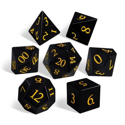 LUCKY-M Gemstone Dice DND, Handmade Dice Obsidian Dungeons and Dragons RPG Sets D&D Accessories DND Gift Natural Stone (Obsidian)