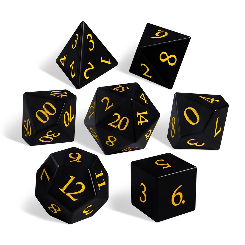 LUCKY-M Gemstone Dice DND, Handmade Dice Obsidian Dungeons and Dragons RPG Sets D&D Accessories DND Gift Natural Stone (Obsidian)