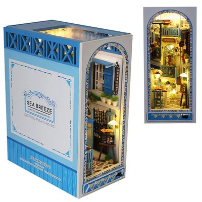 TOPBSFARNY 3D Wooden Book Stand Puzzle DIY Dollhouse Wood Bookends Book Nook Model Building Kit with LED Light for Teens and Adults to Build-Creativity Gift for Birthdays Christmas Halloween