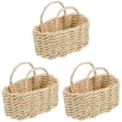 3pcs 1:12 Scale Mini House Storage Basket Wicker Basket for Dollhouse Decor