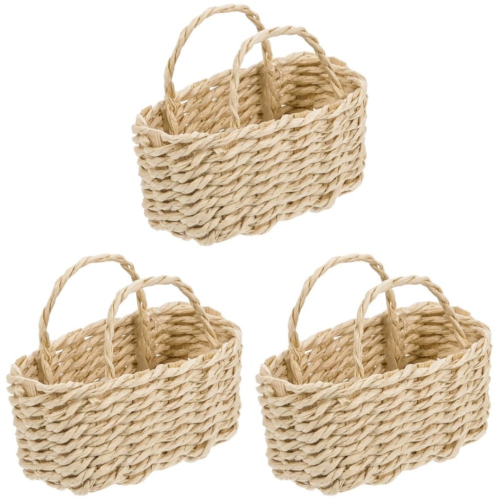 3pcs 1:12 Scale Mini House Storage Basket Wicker Basket for Dollhouse Decor