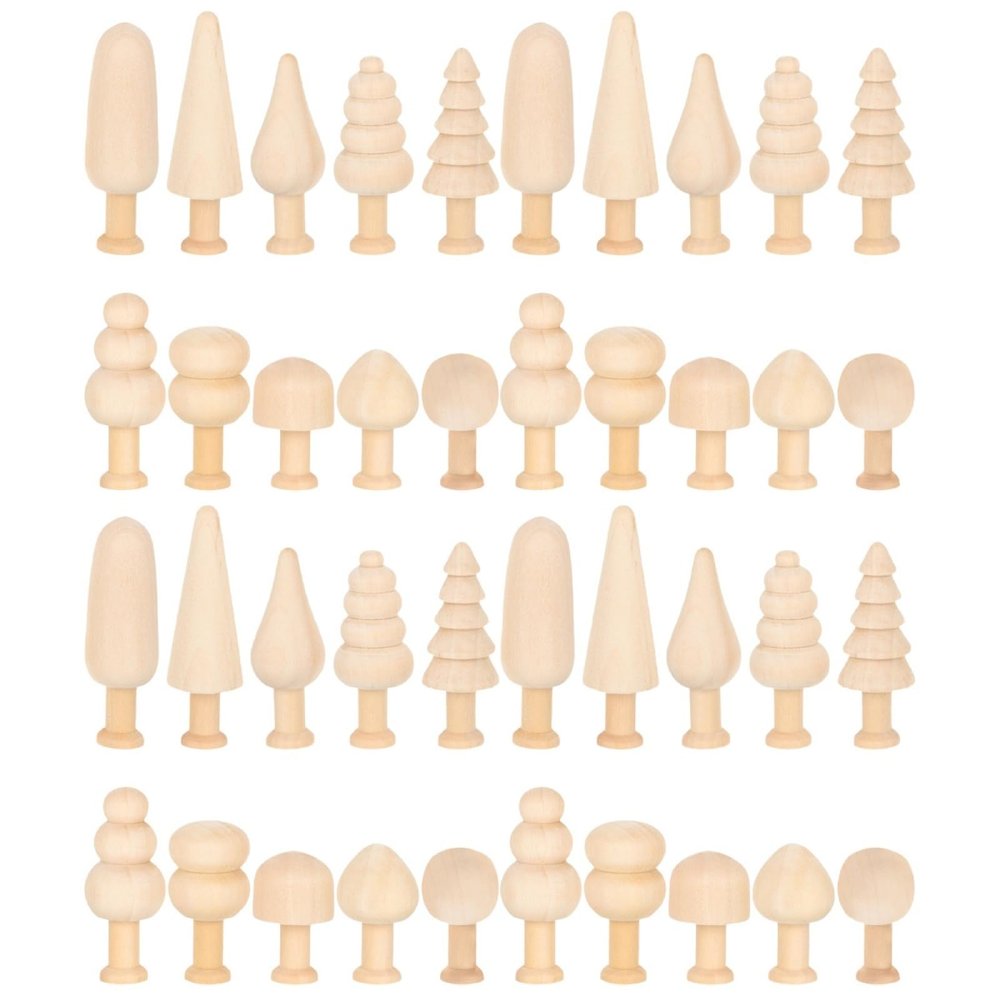 40 Pcs Small Wooden Mushroom Unfinished Wood Christmas Tree Wooden Tree for Painting Craft DIY Trees Easter Decoration Mini Wood Crafts DIY Graffiti Wooden Tree DIY Wood Trees