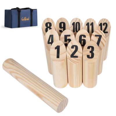 Wooden Throwing Game Set, 12 Numbered Block Tossing Game with Wooden Box, Outdoor Backyard Game for Kids Adults Family, Floor Games for School Field Day Lawn Beach Park
