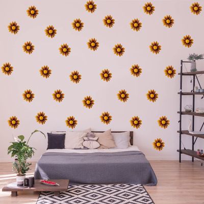 24x Boho Daisy Wall Stickers - Brown Flowers Room Decor Decals - Bedroom Peel and Stick Vinyl Decal - Kids Girls Nursery Floral Decoration (12")