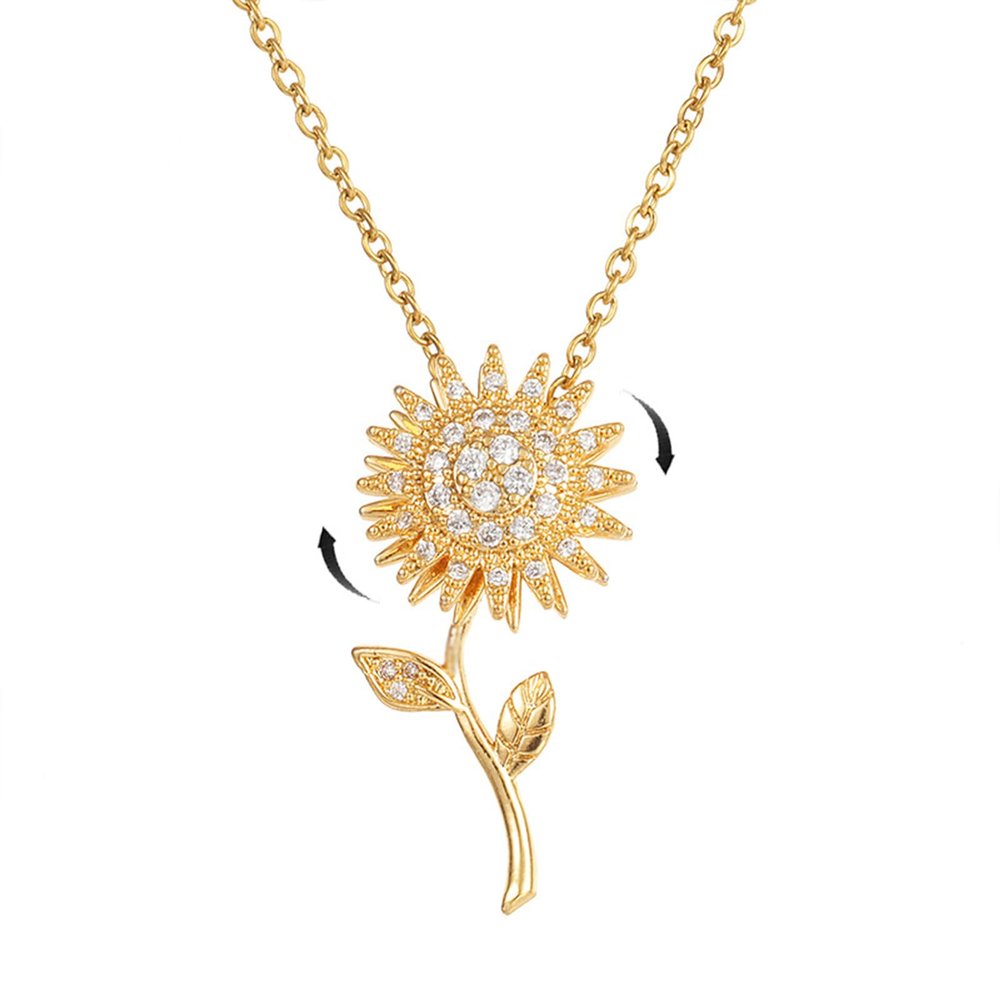 Aphro to My Daughter - Sunflower Fidget Necklace, You are My Sunshine Rotating Necklace, Spinning Sunflower Necklace Pendant, Sunflower Spinner Necklace, Sunflower Necklaces for Women (#1-Golden)