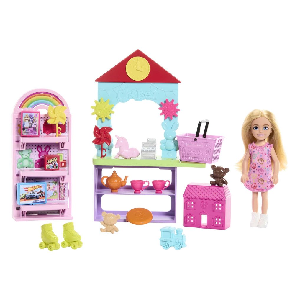Barbie Chelsea You Can Be Toy Shop, Blonde Doll Professions with Playset, +20 Accessories, +3 Years (Mattel HNY59)