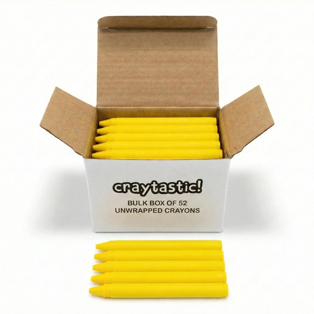 Craytastic! Bulk Unwrapped Crayons Box of 52 (Yellow) for Crafting, Parties, Kids - Paperless Crayons, No Paper Wrapper - Safety Tested Compliant with ASTM D-4236