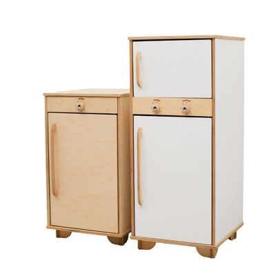 Wooden Play Fridge Toy Pretend Play Refrigerator for Toddlers Montessori Toys for Children Kids Gift for 2nd 3rd Birthday Playroom Decor (Big with door shelves, Pink)