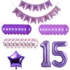 15th Birthday Party Decorations Kit Happy Birthday Banner with Number 15 Birthday Balloons for Birthday Party Supplies 15th Purple Birthday Party Pack Party Favors view 2