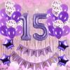15th Birthday Party Decorations Kit Happy Birthday Banner with Number 15 Birthday Balloons for Birthday Party Supplies 15th Purple Birthday Party Pack Party Favors view 4