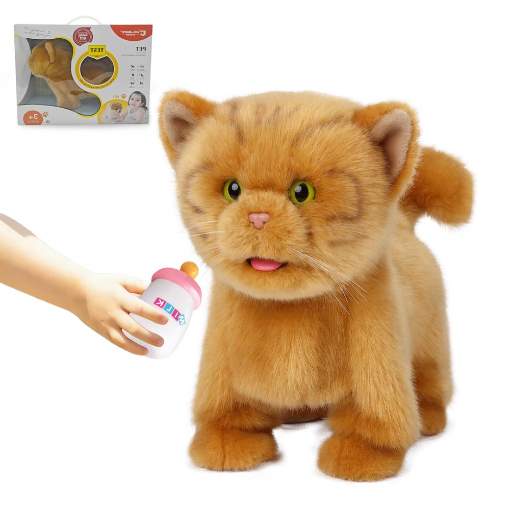 Electronic Walking Orange Cats, Realistic Interactive Puppy Pet Toy Cat, Walking, Barking,Wagging Tail & Talking,Present Pet Gifts for 3+ Year Boys Girls