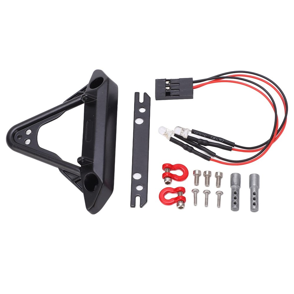 DOACT RC Car Front Bumper, Reinforced Metal for SCX24 1/24 Scale Remote Control Vehicles - Dual LED Light Compatible with Remote Control Car Accessories