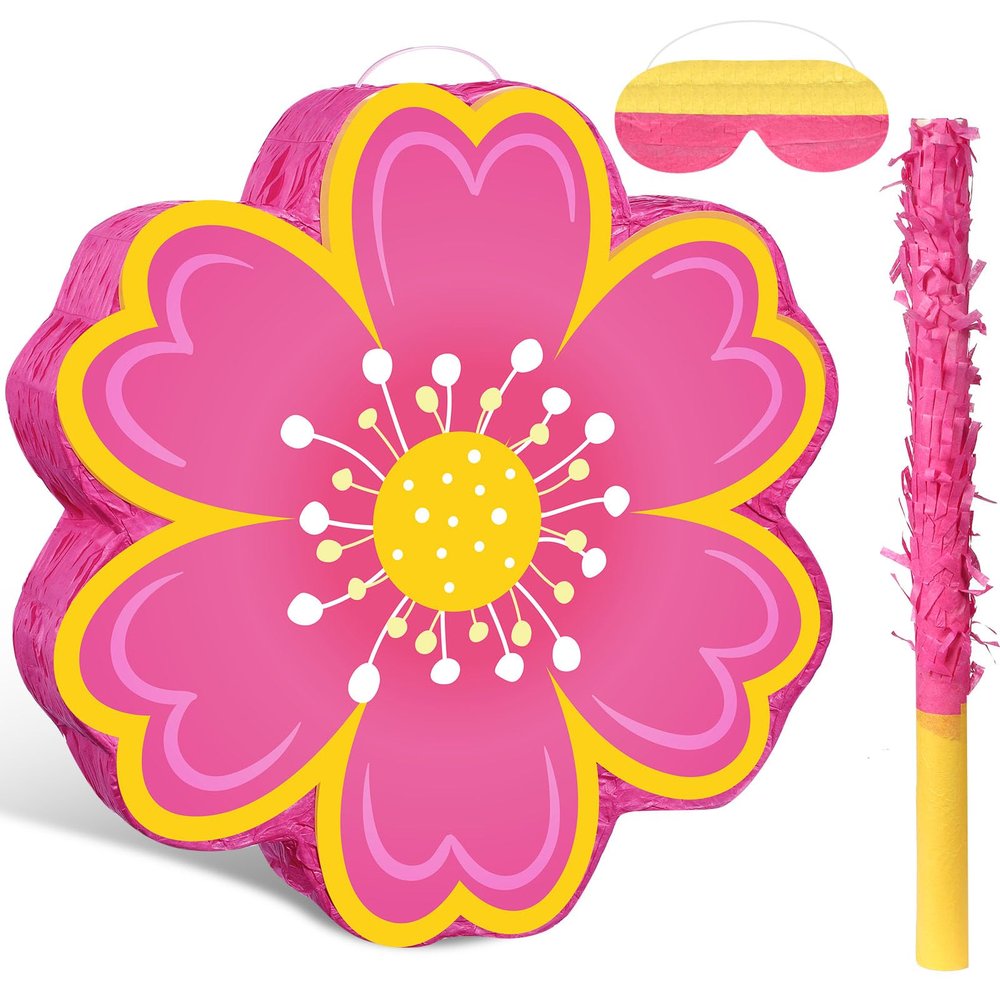 Aoriher Daisy Flower Piata Set with Blindfold and Bat Pink Flower Piata Daisy Hippie Boho Game for Birthday Baby Shower Gender Reveal Wedding Floral Party Supplies Decorations (Pink Flowers)