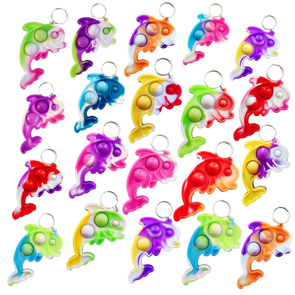 24 Packs Bulk Dolphins Fidget Bubble Mini Pop Key Chain,Birthday Party Favors Supplies Gifts Classroom Summer Students Bubble Prize