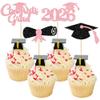 Gyufise 24Pcs 2026 Graduation Theme Cupcake Toppers Glitter Class of 2026 Diploma Grad Cap Cupcake Picks 2026 Graduation Theme Party Cake Decorations Supplies Pink view 1