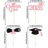 Gyufise 24Pcs 2026 Graduation Theme Cupcake Toppers Glitter Class of 2026 Diploma Grad Cap Cupcake Picks 2026 Graduation Theme Party Cake Decorations Supplies Pink view 2