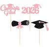 Gyufise 24Pcs 2026 Graduation Theme Cupcake Toppers Glitter Class of 2026 Diploma Grad Cap Cupcake Picks 2026 Graduation Theme Party Cake Decorations Supplies Pink view 3