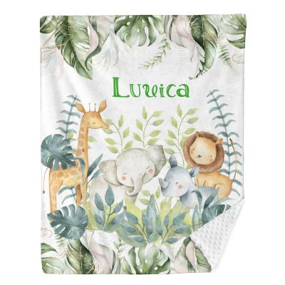 Palm Woodland Animals Personalized Baby Blanket for Newborn Boys Girls,Custom Soft Minky Blanket Layer Dotted 35X45 in