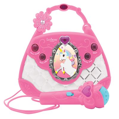 Lexibook Unicorn, Karaoke Bag with Microphone, Voice Changer, Demo Songs, Light Effects, mic Included, aux-in Input, Pink/Blue, K102UNI