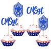 24 Pack Chief Master Sergeant Cupcake Toppers Glitter CMSGT Military Themed Bound Emblem Cupcake Picks for Congrats Retirement Army Navy Theme Birthday Cake Decorations Party Supplies Blue view 1