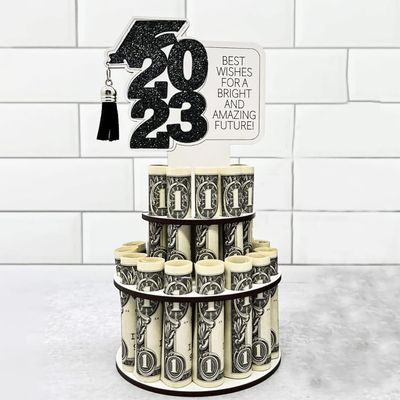 2023 Graduation Gift Money Holder - Graduation Money Cake, Holders with 25 Holes, DIY Double-Layer Cash Holder, Unique Gift Ideas for Graduation, Money Holder for Party (Black)