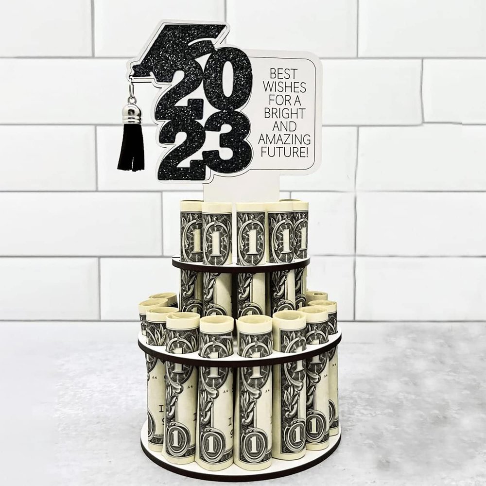 2023 Graduation Gift Money Holder - Graduation Money Cake, Holders with 25 Holes, DIY Double-Layer Cash Holder, Unique Gift Ideas for Graduation, Money Holder for Party (Black)