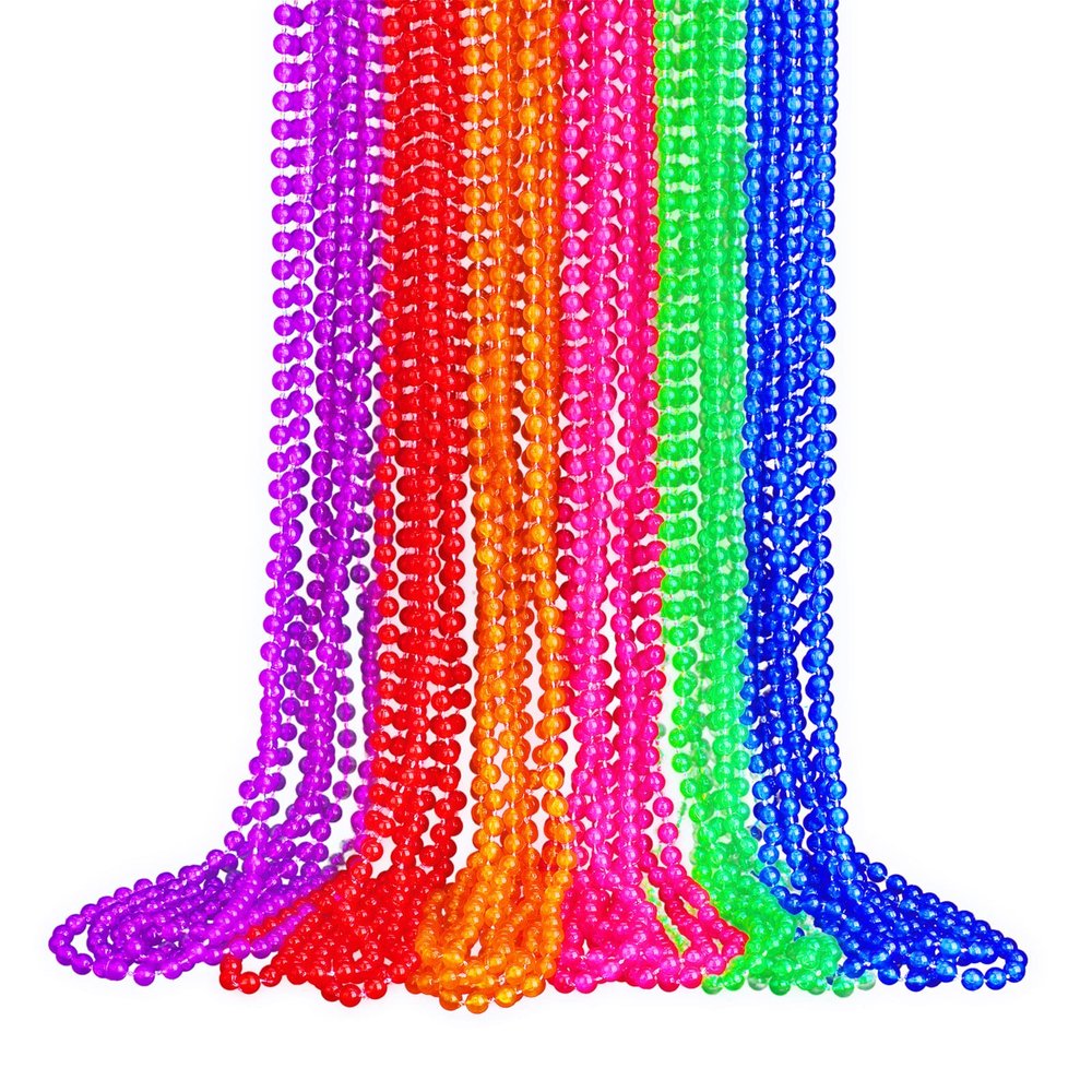 Bucherry 30 Pcs Mardi Gras Beads Light up Neon Beads Necklace Glow in The Dark 6 Kinds Colorful Bead Necklaces Bulk Throw Favor for Xmas Carnival Throw Party Costume Accessories Party Decor Supplies