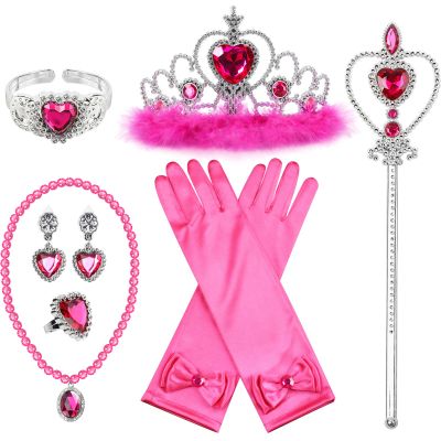 Princess Dress Up Accessories Princess Gloves, BIBUTY 7pcs Dress Up Set for Toddler Girls with Princess Crown, Wand, Gloves, Necklace, Earrings, Bracelet and Ring, Costume Toys for 3-6 yr Little Girls