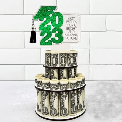 2023 Graduation Gift Money Holder - Graduation Money Cake, Holders with 25 Holes, DIY Double-Layer Cash Holder, Unique Gift Ideas for Graduation, Money Holder for Party (Green)