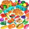 100 PCS Cutting Play Food Toy for Kids Kitchen, Pretend Food Toys for Toddlers, Play Kitchen Toys Accessories with 2 Baskets, Fake Food/Fruit/Vegetable, Birthday Gifts for 3 4 5 Years Old Boys Girls view 1