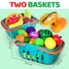 100 PCS Cutting Play Food Toy for Kids Kitchen, Pretend Food Toys for Toddlers, Play Kitchen Toys Accessories with 2 Baskets, Fake Food/Fruit/Vegetable, Birthday Gifts for 3 4 5 Years Old Boys Girls view 3