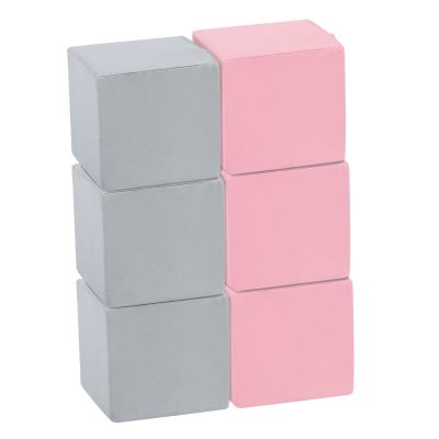 TRENDBOX 6 Pcs Toddler Foam Blocks, 5.5inch Soft Foam Cubes Blocks with Detachable Washable Cover, Soft Play Blocks for Toddlers and Kid Light Gray & Pink