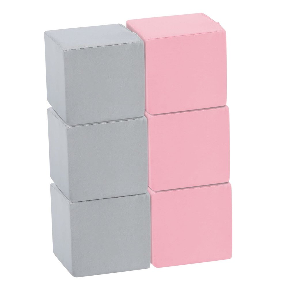 TRENDBOX 6 Pcs Toddler Foam Blocks, 5.5inch Soft Foam Cubes Blocks with Detachable Washable Cover, Soft Play Blocks for Toddlers and Kid Light Gray & Pink