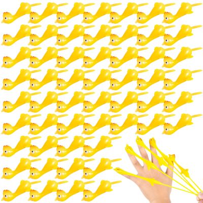 48 Pack Rubber Chicken Slingshot, Halloween Finger Slingshot Novelty Toys, Flying Chicken Toy for Christmas, Mini Rubber Chickens Bulk, Super Strong Viscosity for Teens Party Activities (Yellow)