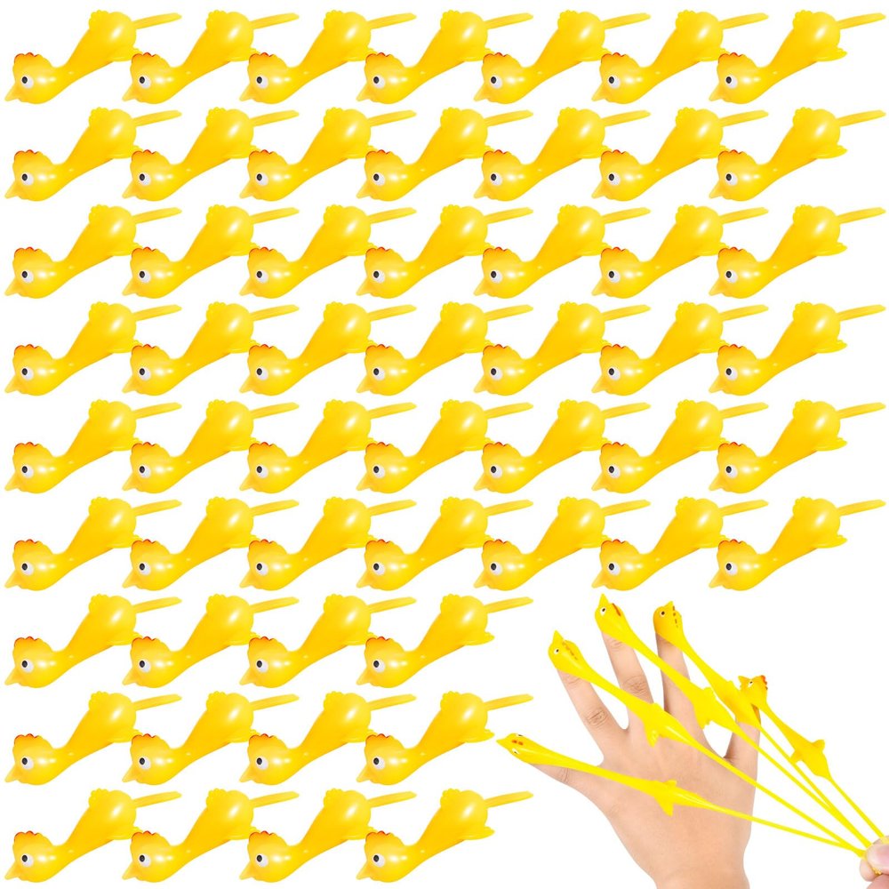 48 Pack Rubber Chicken Slingshot, Halloween Finger Slingshot Novelty Toys, Flying Chicken Toy for Christmas, Mini Rubber Chickens Bulk, Super Strong Viscosity for Teens Party Activities (Yellow)