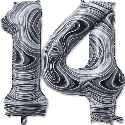 14 Balloon Number, 40 Inch Black Marble Foil Balloons Giant Jumbo Helium Number 14 or 41 Balloons for 14th 41th Birthday Decorations Anniversary Events Boys Girls Party Decorations(Black Marble Agate)