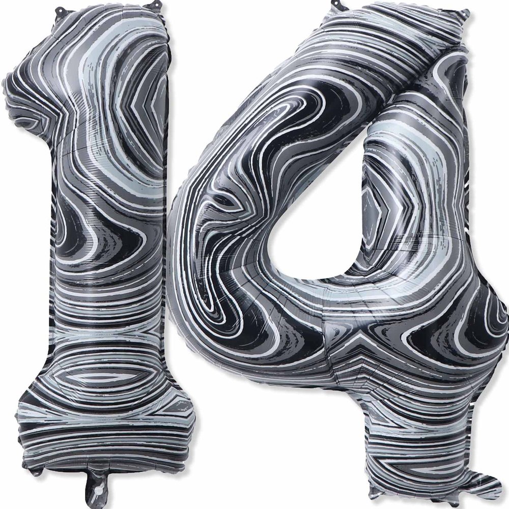 14 Balloon Number, 40 Inch Black Marble Foil Balloons Giant Jumbo Helium Number 14 or 41 Balloons for 14th 41th Birthday Decorations Anniversary Events Boys Girls Party Decorations(Black Marble Agate)