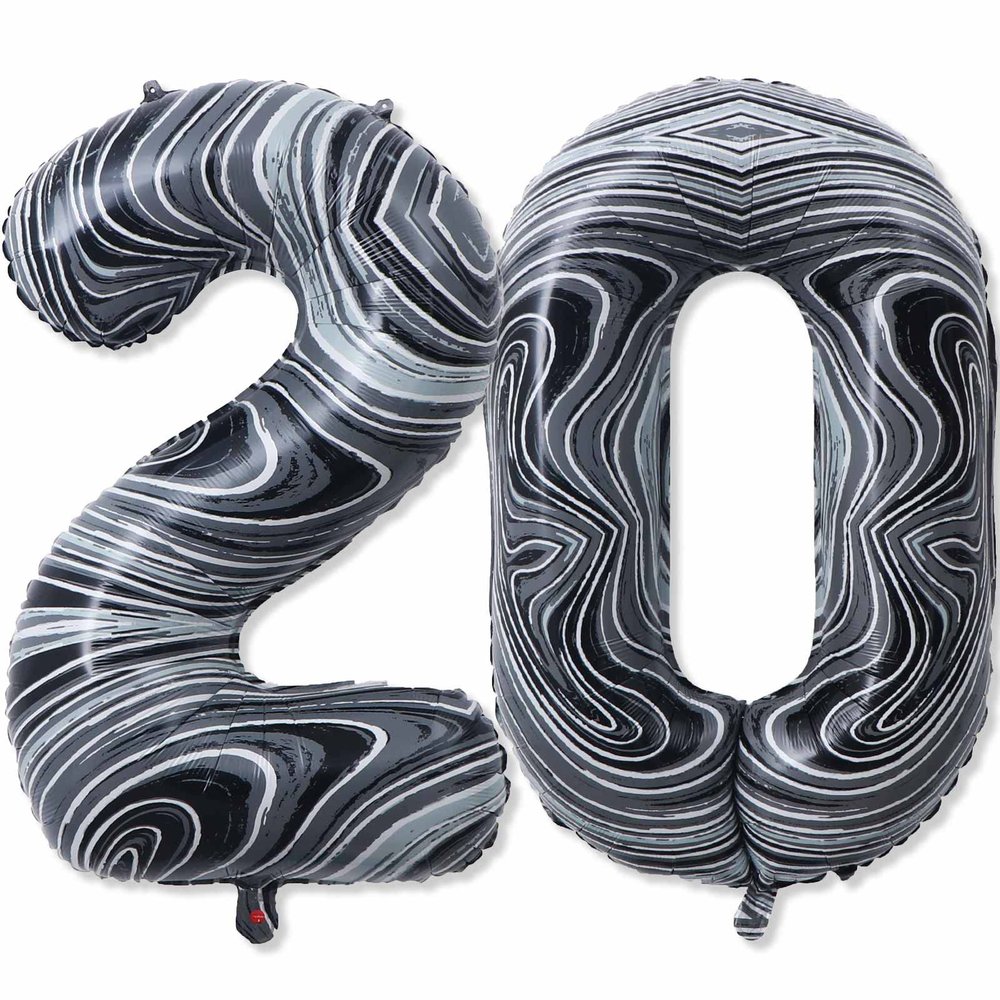 20 Balloon Number, 40 Inch Black Marble Foil Balloons Giant Jumbo Helium Number 20 Balloons for Boys Girls 20th Birthday Decorations Anniversary Events Party Decorations(Black Marble Agate)