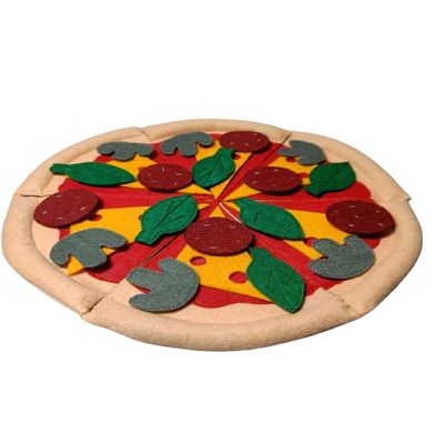 Handmade Felt Pizza Pretend Play Food, Montessori Learning Toy for Fine Motor Skills, Play Kitchen for Toddler from 2 years. Diameter 26cm (10.2'')