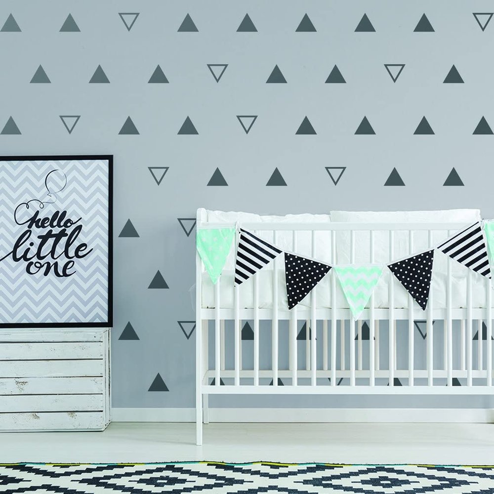 40x Triangle Wall Vinyl Decals - Nursery Kids Room Black Stickers for Decor - White Geometric Baby Removable Sticker Shapes Pattern Decal (5")
