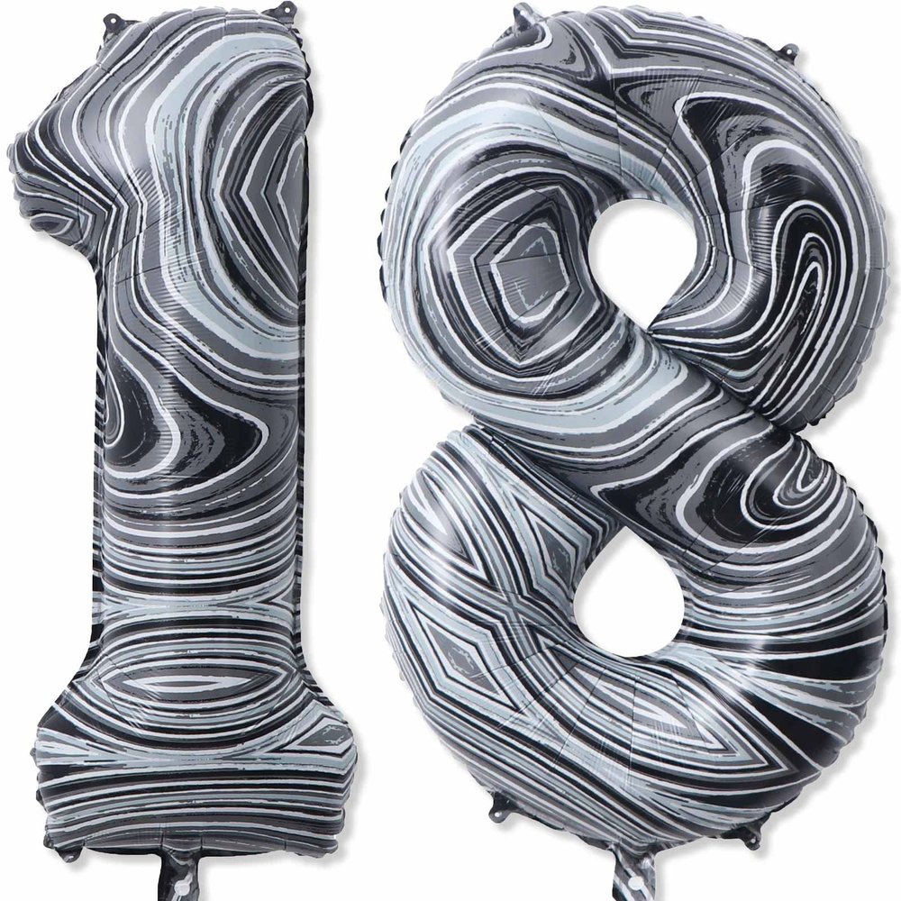 18 Balloon Number, 40 Inch Black Marble Foil Balloons Giant Jumbo Helium Number 18 Balloons for Boys Girls 18th Birthday Decorations Anniversary Events Party Decorations(Black Marble Agate)