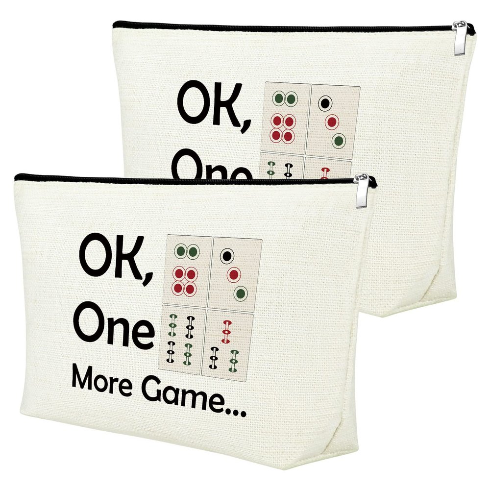 2Pcs Mahjong Player Gift for Women Makeup Bag Mahjong Lovers Gift Mahjong Game Storage Bag Gambling Gift for Grandma Cosmetic Bag Mahjong Gift Birthday Retirement Thanksgiving Gift Travel Makeup Pouch