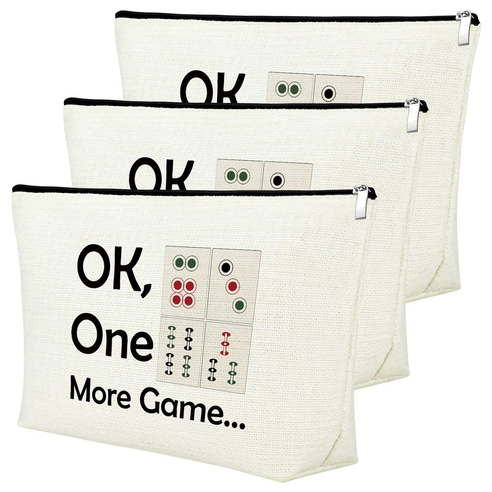 Mxrymvu 3Pcs Mahjong Lovers Gift for Women Makeup Bag Mahjong Player Gifts for Friend Grandma Cosmetic Bag Gambling Present Birthday Christmas Retirement Present for Mom Cosmetic Travel Pouch