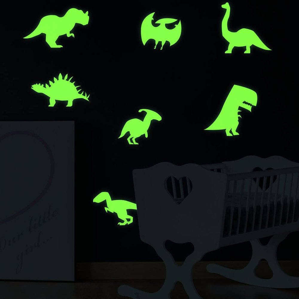 40x Glow in Dark Dinosaur Wall Room Decor Decal - Dinosaurs Art Boy Teen Kid Light Sticker Cool Boys Dino Glowing Vinyl Kids Decals Stickers (12")